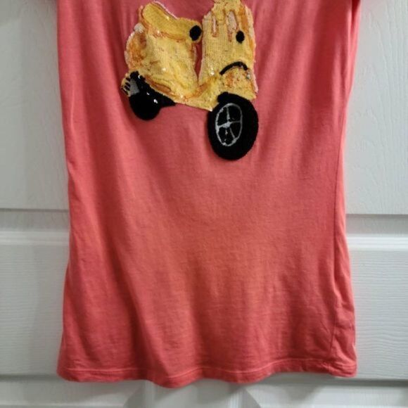 Armani Exchange Coral T-Shirt‎ with Yellow Sequin Scooter - Picture 3 of 7
